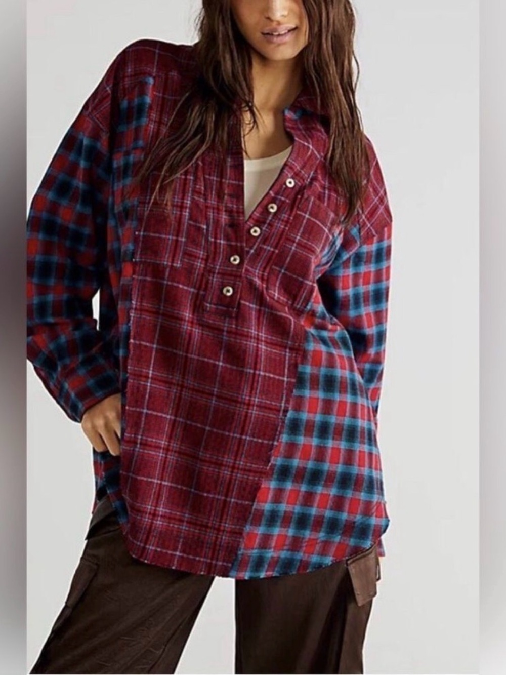 FREE PEOPLE WE THE FREE WILDFIRE PLAID FLANNEL